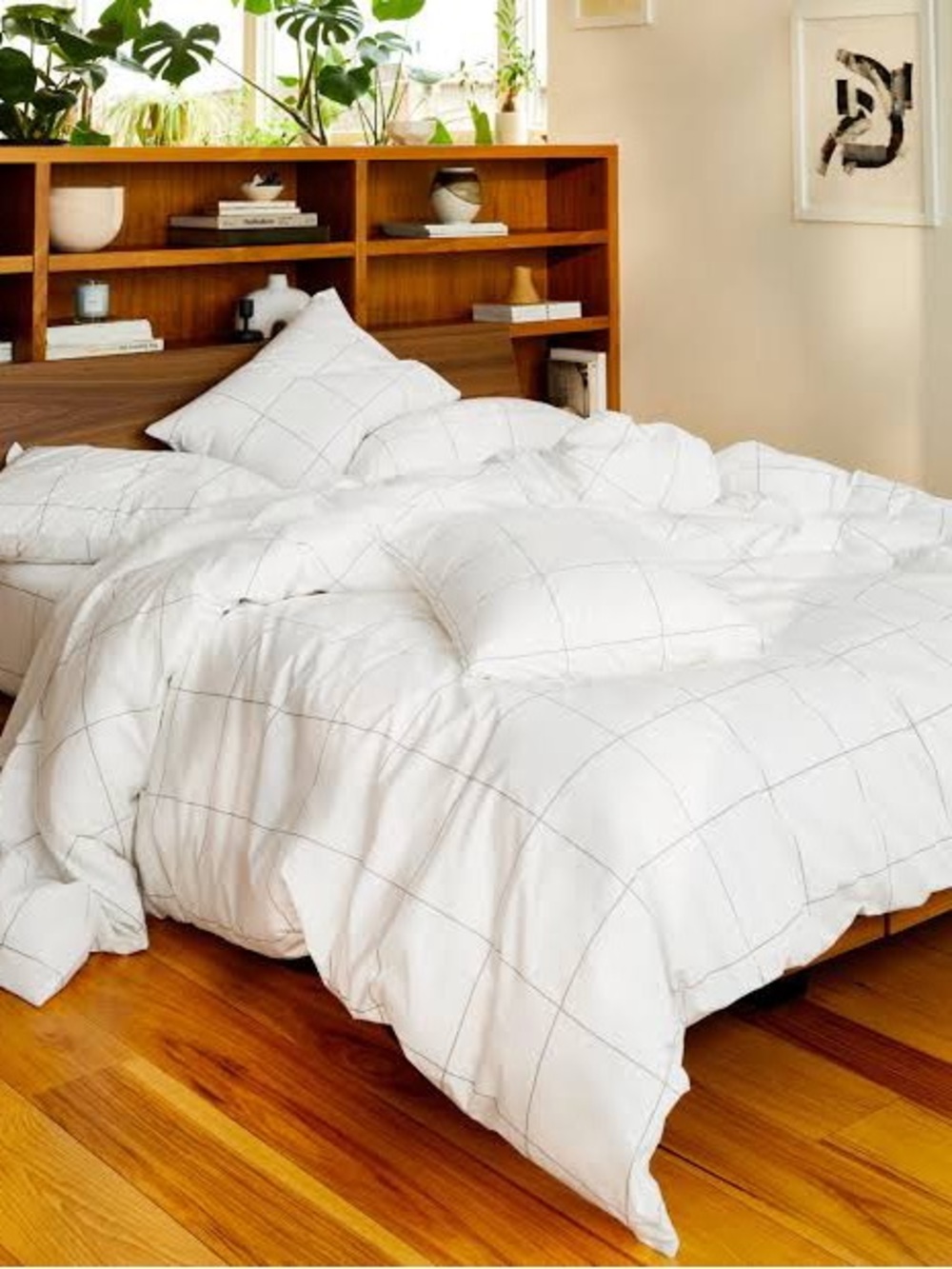 Brooklinen windowpane white & gray queen duvet cotton cover